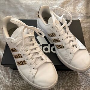 Adidas Women's White Sneakers with Leopard Print